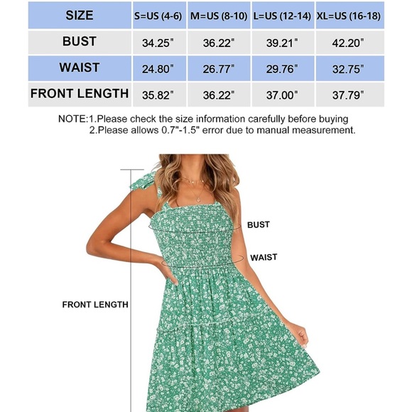 Green floral boho Mini Dress - Picture 4 of 6